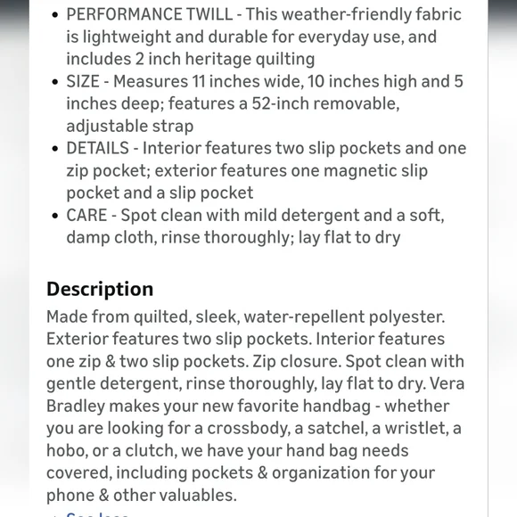 Vera Bradley Performance Twill Multi Strap Shoulder Bag Seawater Blooms NWT - Picture 4 of 4